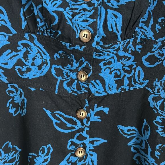 Free People Blue Floral A Thing Called Love Linen Blend A line dress Size 8 - Picture 10 of 13